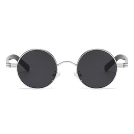 LJCZKA Retro Round Sunglasses for Women Men, Small Round Sunglasses Metal Frame Vintage Circular Shades with UV400 Protection