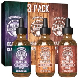 Viking Revolution - Aceite para Barba 3 Piezas - Sándalo, Pino, Salvia - 100% Natural