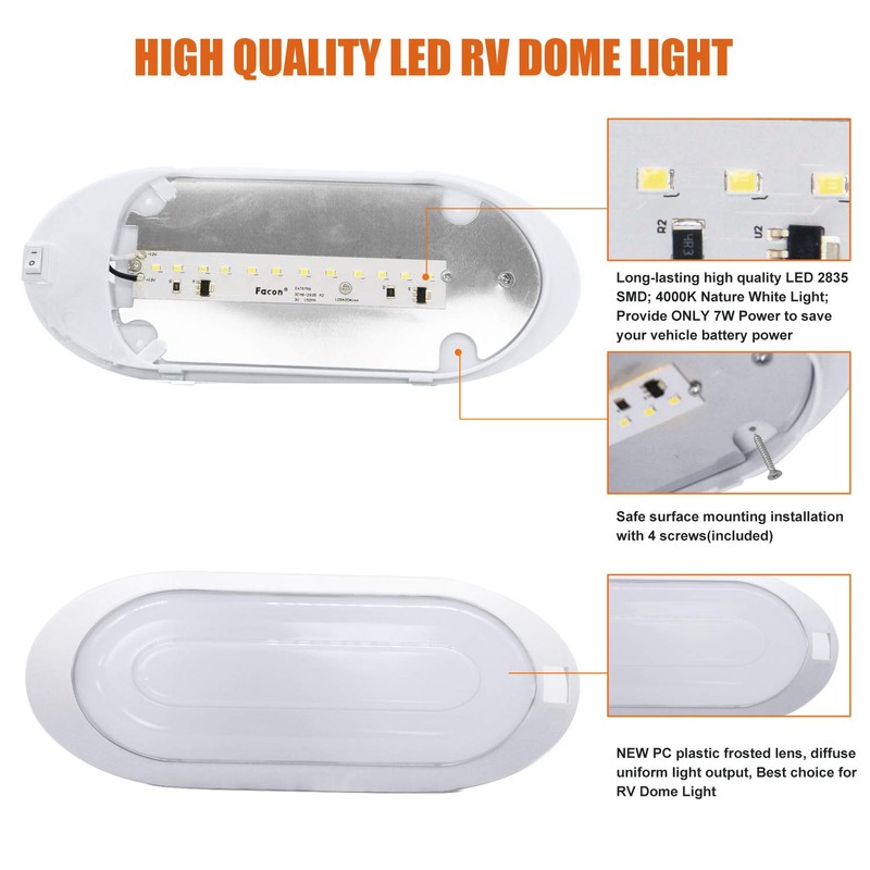 Facon 12V LED Bright RV Pancake Light Surface Mount, DDS01-008,