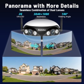 Reidubo WIFI Security Camera Outdoor, PoE Camera with Dual-Lens 180° Ultra-Wide View, 4MP Color Night Vision, 2-Way Audio, IP66 Waterproof, Sound & Light Alarm, Compatible with Alexa & Google Home