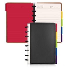 Mosa bear Discbound Notebook Spiral Journal with Removable Pages 180 Wide Ruled Disc Planner with 6 Binder Dividers for Work Meeting School, Black