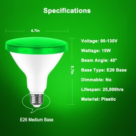 U4GLORY Green Colored Flood Light Bulbs - 15W(100W Equivalent) Green Bulb, Green Led Bulb with E26 Base Perfect for Porch, Christmas, Indoor, Outdoor, Party Decoration, Home Lighting, 2 Pack