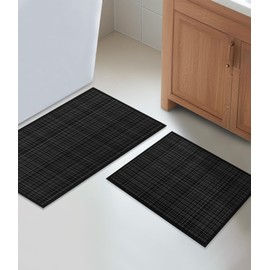 YIHOUSE Bathroom Rugs Sets 2 Pieces, Ultra Thin Bath Mats Fit Under Door, Absorbent Quickly Dry Rubber Backing Braided Bath Mat Set, Non Slip Washable Bath Rugs for Bathroom Floor