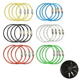 24PCS Wire Keychain Cable, Stainless Steel Wire Ring Diameter 2mm Metal Key Ring Loop Heavy Duty Luggage Tag Loop with Secure Screw Lock ID Tag Keeper Multicolour Keyring Set for Easy Organization