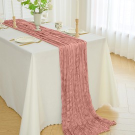 Cheesecloth Table Runner 10FT Gauze Boho Rustic Table Runner 35x120 Inch Long Table Runner for Wedding Baby Shower Bridal Shower Decoration(Dark Rose)