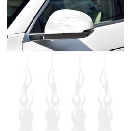Fokmuaex 4pcs Reflective Flame Stickers, Universal Simulation Flame Decorative Stickers for Motorcycle Helmets/Bicycles/Skateboards/Cars, high-Brightness Night Vision Safety (White)