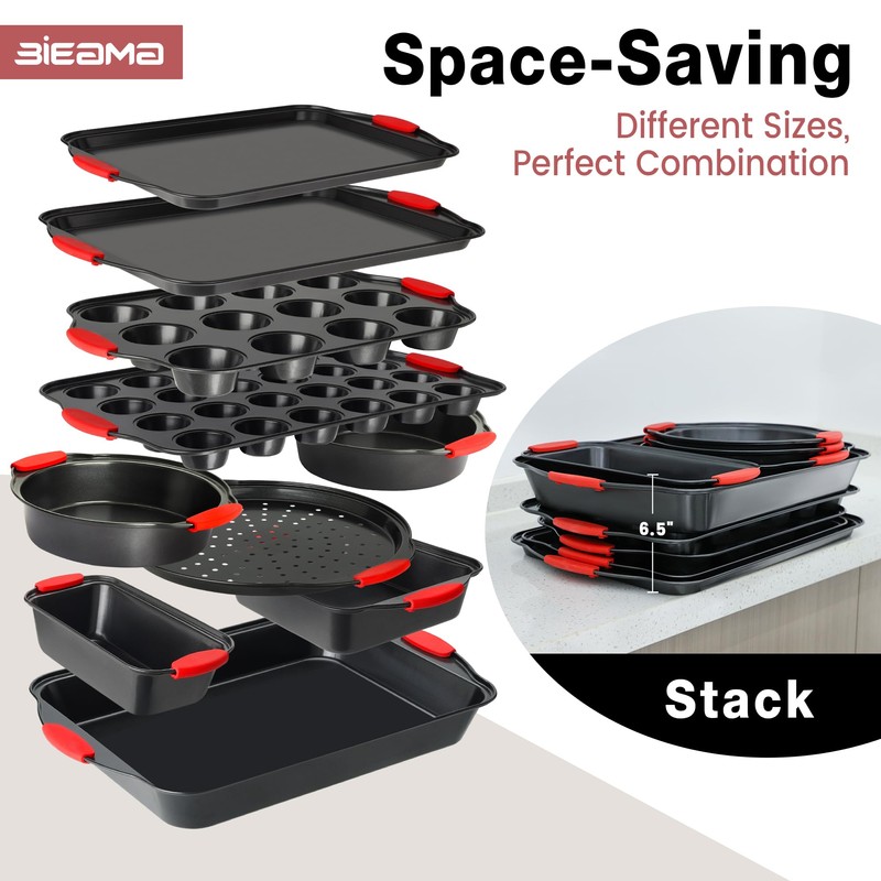 BIEAMA 13-Piece Baking Pans Sets, Nonstick Bakeware Sets