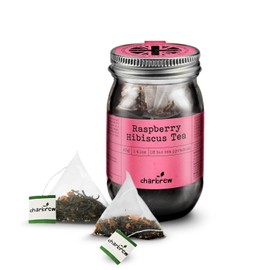 Charbrew Raspberry Hibiscus Tea Teabags - 100% Compostable Tea Bags in Reusable Glass Mason Jar 40g/1.41oz - 16 Premium Fine Mesh Teabag Infusers Premium Tea from Sri Lanka
