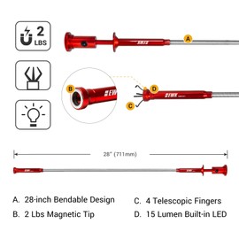 EWK Magnetic Flexible Claw Grabber Pick-Up Tool with LED Light, 28-inch Length 4 Fingers Retrieval Gadget Tool