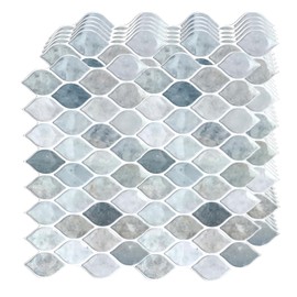 WALPLUS 6-Sheets Kitchen Backsplash 12" x 6" Peel and Stick Wall Tiles Removable Renter Friendly Backsplash Heat Resistant Azulejos Adhesivos para Cocina Glossy Leaf Glossy Stone Grey