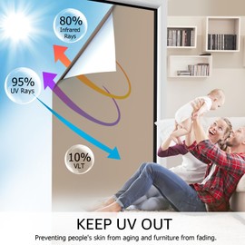 HIDBEA One Way Mirror Window Film, Daytime Privacy Sun Blocking Reflective Window Film Static Cling Heat Control Window Tinting Film for Home and Office, Brown Silver, 35.4 x 393.7 Inch