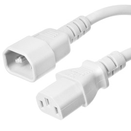 IronBox Electric C14 to C13 Power Cord - 10A/250V, 18/3 AWG SJT - UL Listed IEC Cable & Jumper Cords - Heavy Duty Power Extension Cord for Desktop Computer, Monitor, Projector, PDU & More (2ft, White)