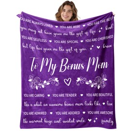 Bonus Mom Blanket Gift for Step Moms for Mothers Day from Daughter Mom in Law Gifts from Son - to My Bonus Mom Purple Blanket for Bed-Birthday for Stepmom 50''x60''