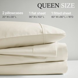 Beautyrest 1000 Thread Count, Solid Color Sheet Set, Elastic Deep Pocket, All Season, Breathable, HeiQ Smart Temperature, Soft Cotton Blend Bedding, Matching Pillowcase, Queen Ivory 4 Piece