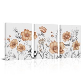 sechars Orange Flower Canvas Wall Art Vintage Floral Painting Pictures Decor Modern Bedroom Bathroom Decoration (Orange)