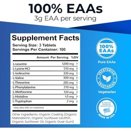 Ultimate- Suplemento 100 de Aminoácidos Esenciales 300 Tabletas Recubiertas de 1 g fáciles de tragar Las 9 EAA con 40