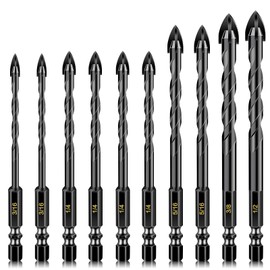 Masonry Concrete Drill Bit Set for Tile, Brick, Glass, Plastic and Wood, Tungsten Carbide Tip Work with Ceramic Tile, Wall Mirror, Paver on Concrete or Brick Wall, 10 Pcs