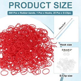 MECCANIXITY 600 Pcs Loom Rubber Bands Kit with 25 Pcs S-Clips 1-Hook Rubber Bands Refill Bracelet Making Kits for Weaving DIY Handcrafts Gift, Red