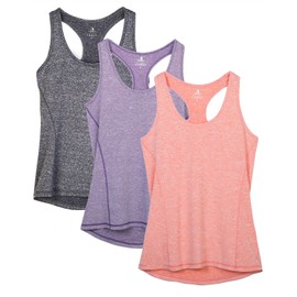 icyzone Women's Sports Top, Yoga Tank Top, Racerback Top, Running, Fitness, Functional Shirt, Pack of 3