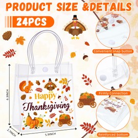 SATINIOR 24 Pcs Fall Thanksgiving Clear Gift Bags, Clear Happy Thanksgiving Pumpkin Maple Leaf Goodie Candy Treat Bags Bulk for Autumn Fall Party Favor Supplies