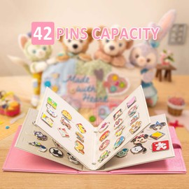 Enamel Pin Display Book, Portable Pin Trading Book, to Display and Trade Your Collection, 42 Pin- Capacity, Leather Pin Holder, Fits Rubber Pin Back, Pink