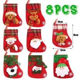BOFUNX 8Pcs Small Christmas Stockings Santa Snowman Reindeer Christmas Stockings for Christmas Tree Stairs Door Christmas Party Decoration