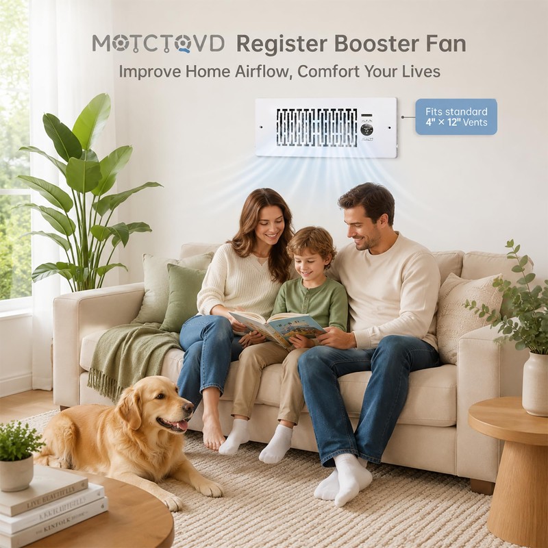 Smart Register Booster Fan for 4” x 12” Vents, Thermostat