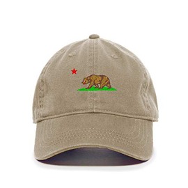 Tech Design California Bear Baseball Cap Embroidered Cotton Adjustable Dad Hat Khaki