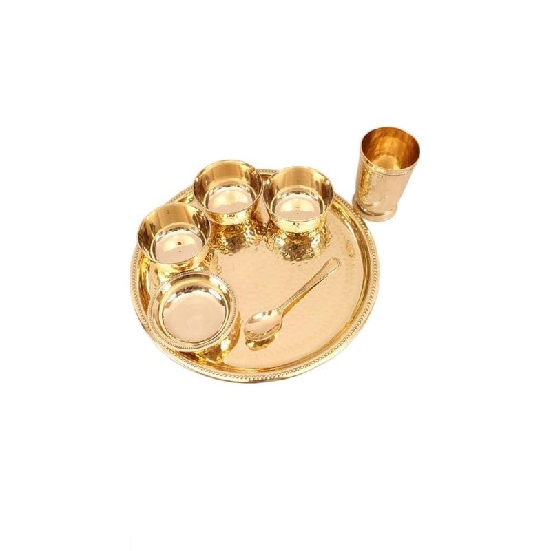 Bona fide Brass Dinner Set,Thali Set,7 Pieces hammered design heavy