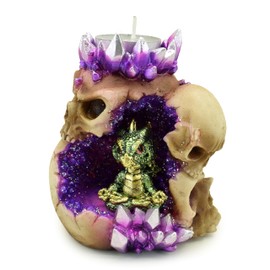 Puckator Elements Baby Dragon Crystal Skull Cave Tea Light Holder - Tea Bag Storage - Tea Bag Holder Dish - Tea Bag Tidy - Sachet Holder - Used Tea Bag Holder - Tea And Coffee Accessories