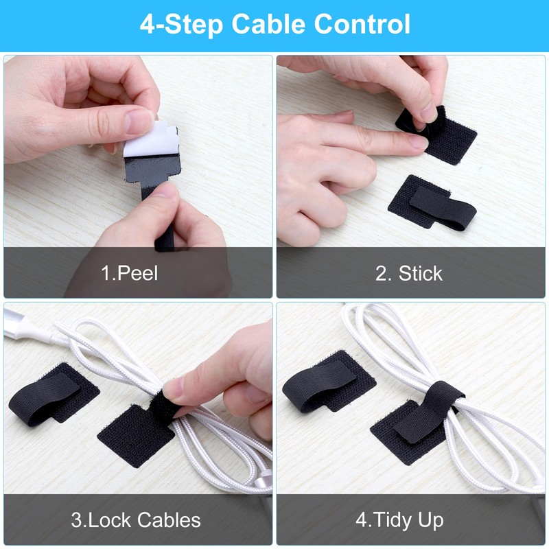 APOMOONS 50 Pcs Under Desk Cable Management, Hook and Loop