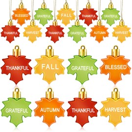 JULMELON 24Pcs Thanksgiving Ornaments, Fall LeavesTree Decorations Autumn Maple Hanging Ornaments with Rope Maple Pendant for Farmhouse Rustic Party Favors Craft Supplies