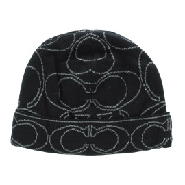 Coach Knit Beanie Hat F82175, Merino Wool Ribbed Knit Pull On Cap, MSRP $68 - Black/Gunmetal