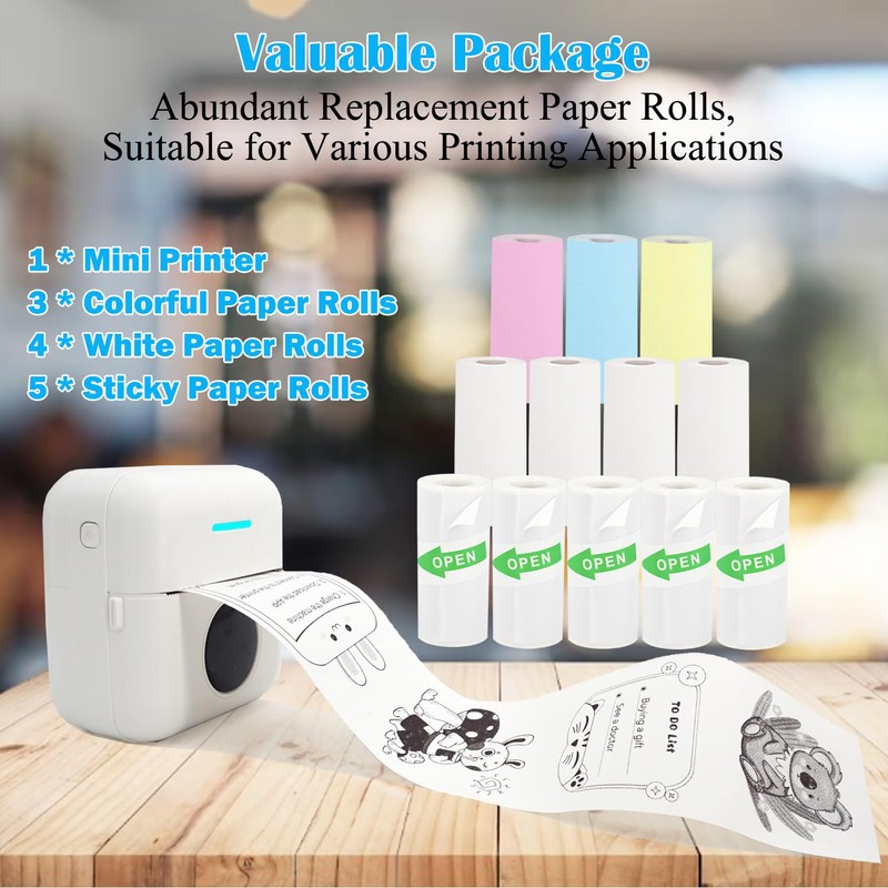 Vicbear Vicbear Mini Portable Printer, Inkless Sticker Printer with 12