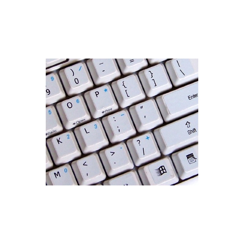ENGLISH US NON-TRANSPARENT KEYBOARD DECALS with ADDITIONAL KEYS WHITE BACKGROUND