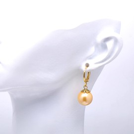 Vintage Drop Leverback Hoops Simulated Pearl Earrings for Women, Yellow Nacre