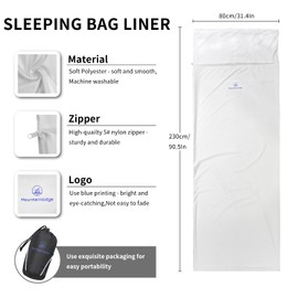 Mountainlodge - Saco de dormir blanco para estaciones de clima cálido con bolsa de transporte – Saco de dormir protable, ligero y respetuoso con la piel para camping, senderismo y mochilero. (Blanco