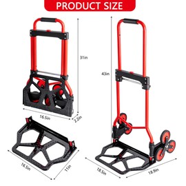 Stair Climbing Cart,Stair Climbing Hand Truck Dolly, 180 lb Capacity Heavy Duty Folding Hand Truck with Telescoping Handle and 6 Wheels and 2 Ropes