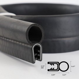 Edge Trim 9/16inch U Height-Weather Stripping with Top Bulb-Fits 0.39inch Gap Range-PVC Rubber Seal with Metal-Strong but Flexible-Collision Avoidance for Cars,RVs,Trucks Door-Black (24ft)