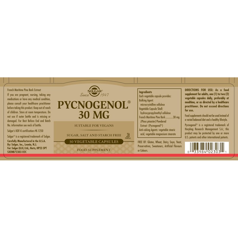 Solgar Pycnogenol 30 mg Vegetable Capsules - Pack of 30