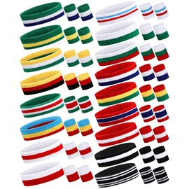 17 Pack Striped Sweatband Set Sports Headband Wristband Set Polyester Cotton Sweat Bands Sweat Wrist Bands Sweat Absorbing Head Band for Men Women Kids Boys Girls Workout Basketball Soccer Costume