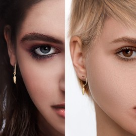 Open Hoop Earrings & Feather Charms in 18-Carat Gold Vermeil over 925 Sterling Silver with Butterfly Fastening, Hypoallergenic, Suitable for Women and Men