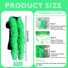 MORAINJAY Grass Green Feather Boa, 2 Metres 90 g Feather Boas Fluffy Turkey Feathers Scarf Women, Feather Stole for Women Costume Dress Girls Tea Party, Feather Scarf for Carnival Party, Costume