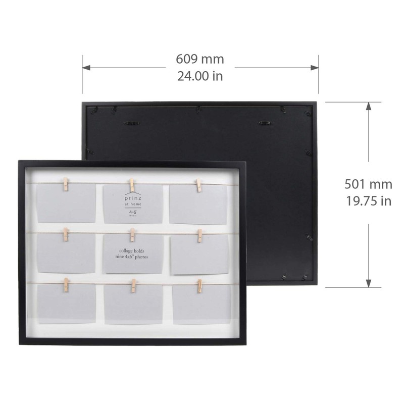 Prinz 9 Opening Clothespin Collage Picture Frame for 4x6 Photos,