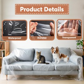 Besti Plastic Couch Cover for Pets - Clear Slipcovers for Big Sofas - Dust, Water, Dirt Furniture, Upholstery Protectors for Home, Living Room - Dog and Cat Scratch, 96x42x40