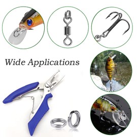 Alloygold Paquete de 211 anillos divididos de acero inoxidable de pesca de 6 tamaños y juego de alicates, anillo dividido capaz de soportar una gran fuerza de tracción y kit de herramientas de alicates de pesca (azul)