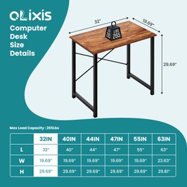 OLIXIS 32 Inch Home Office Desk, Small Computer Work Table with X-Shaped Reinforcement, Home Simple Modern Writing Study Table, 2 Pack, Rustic Brown