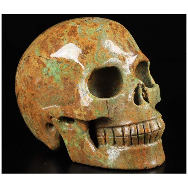 Skullis 5.0” Green Opal Crystal Skull, Hand Carved Gemstone Fine Art Sculpture, Reiki Healing Stone Statue.932 Z8