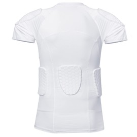 TIAXU TIAXU Men's Padded Football Shirt Chest Rib Protector Compression Shirt for Adult Football Rugby White