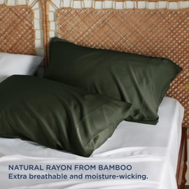 Bedsure King Size Pillow Cases Set of 2, Rayon Derived from Bamboo Cooling Pillowcases for Hot Sleepers, Silky Soft & Silky Pillow Covers with Envelope Closure, Gifts, Olive Green, 20x36 Inches